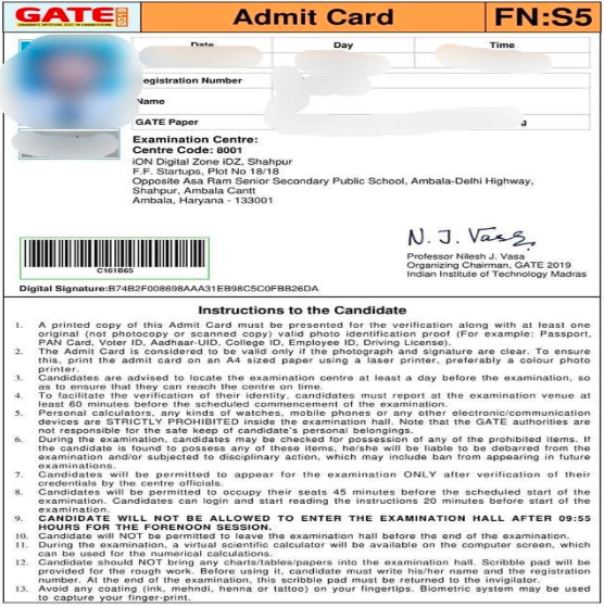 Gate Admit Card